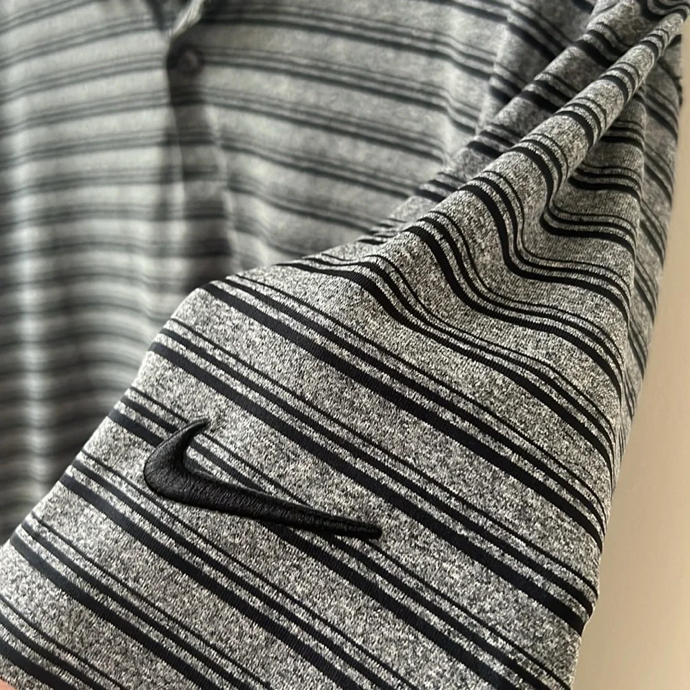 Men's Nike Golf Polo DRI-FIT Vapor Black Gray Striped Size Large